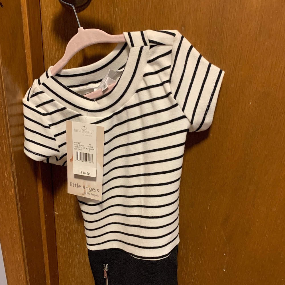 Girls Size 5 Little Angels Dress New With Tags Black/White Stripe